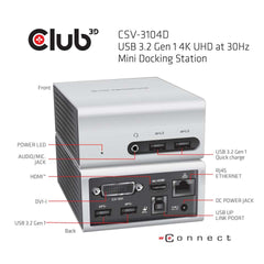 Club3D CSV-3104D USB 3.1 Gen 1 4K UHD Mini Docking Station - Silver