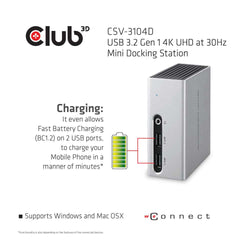 Club3D CSV-3104D USB 3.1 Gen 1 4K UHD Mini Docking Station - Silver