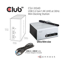 Club3D CSV-3104D USB 3.1 Gen 1 4K UHD Mini Docking Station - Silver