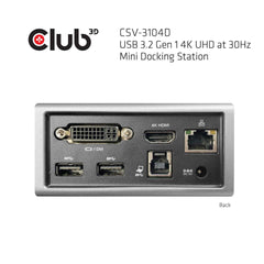 Club3D CSV-3104D USB 3.1 Gen 1 4K UHD Mini Docking Station - Silver