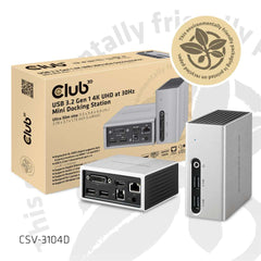 Club3D CSV-3104D USB 3.1 Gen 1 4K UHD Mini Docking Station - Silver