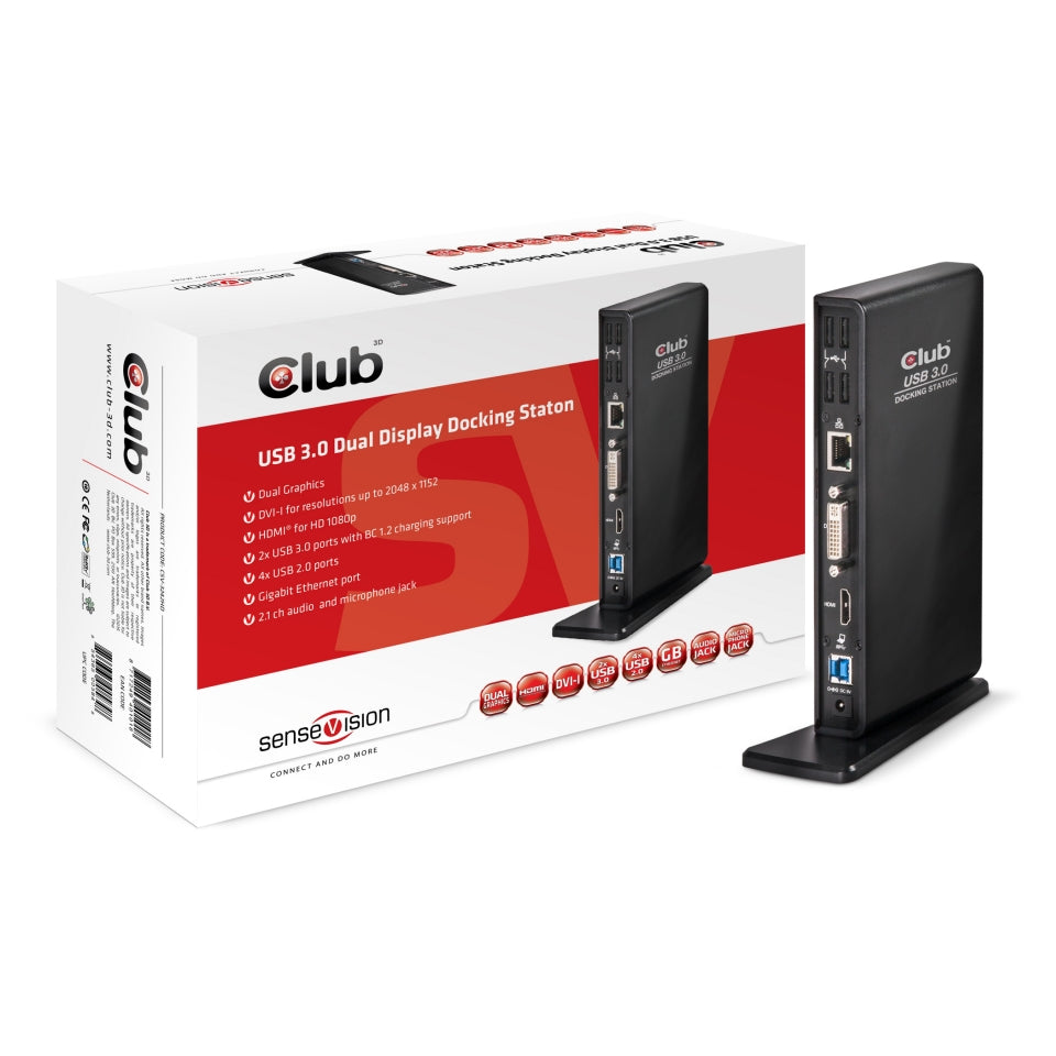 Club3D CSV-3242HD USB 3.1 Gen 1 Dual Display 1200p Docking Station - Black