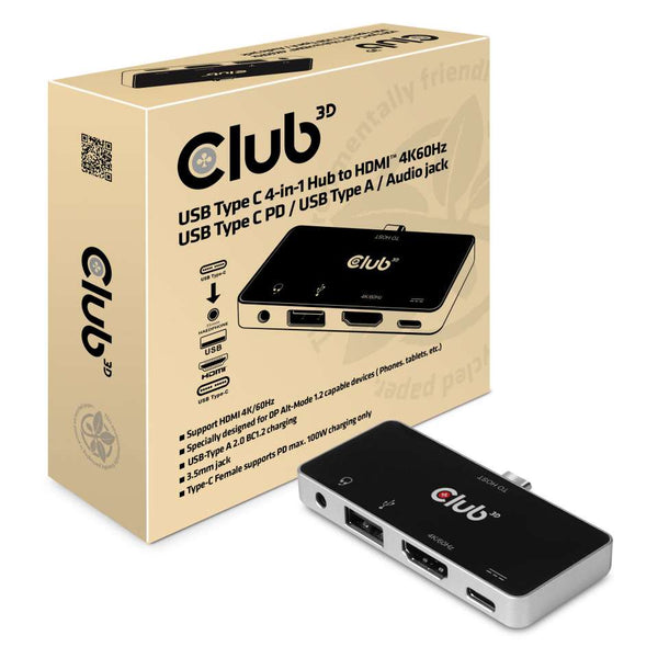 Club3D CSV-1591 USB-C 3.1 Gen 1 to HDMI 2.0b + 1 USB 2.0 + USB-C Charge Combo Audio Jack Female Adapter - Black