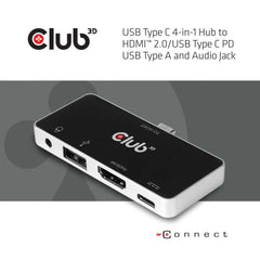 Club3D CSV-1591 USB-C 3.1 Gen 1 to HDMI 2.0b + 1 USB 2.0 + USB-C Charge Combo Audio Jack Female Adapter - Black