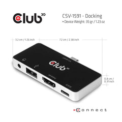 Club3D CSV-1591 USB-C 3.1 Gen 1 to HDMI 2.0b + 1 USB 2.0 + USB-C Charge Combo Audio Jack Female Adapter - Black