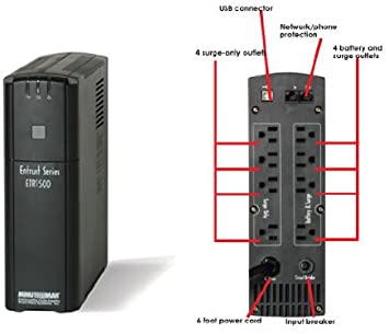 Minuteman Entrust Series ETR1500 8 Outlet Line UPS, 1500VA/900W Load