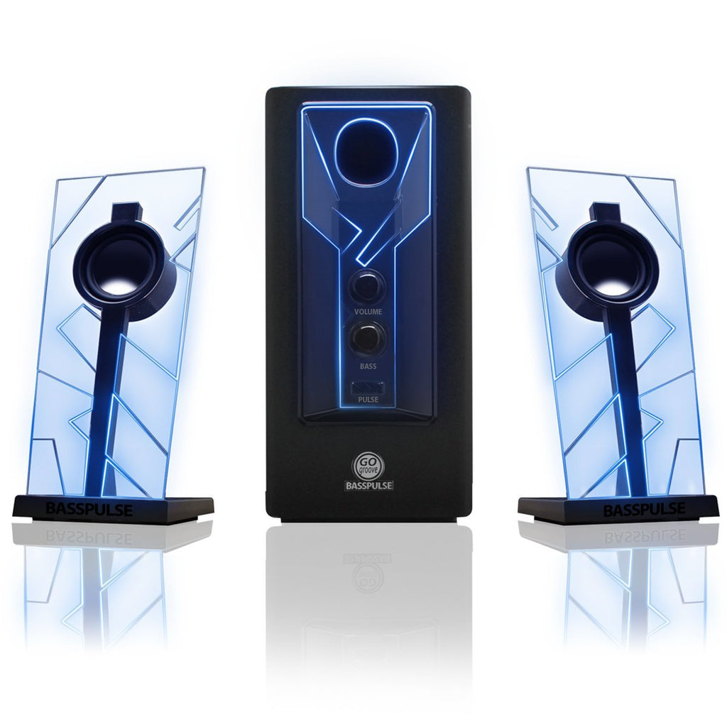 GOGROOVE BassPULSE Computer Speaker System with LED Glow Lights and Powered Subwoofer-Works with PC, Apple MAC, ASUS, Acer, Alienware, CybertronPC, Dell, HP, and More Computers, Blue