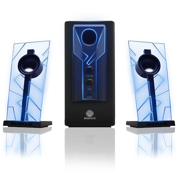 GOGROOVE BassPULSE Computer Speaker System with LED Glow Lights and Powered Subwoofer-Works with PC, Apple MAC, ASUS, Acer, Alienware, CybertronPC, Dell, HP, and More Computers, Blue