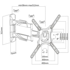 Brateck KMA28-443 Articulating Tilt Swivel LED Curved & Flat LCD Plasma TV Monitor Wall Mount Bracket 23" - 55"