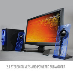 GOGROOVE BassPULSE Computer Speaker System with LED Glow Lights and Powered Subwoofer-Works with PC, Apple MAC, ASUS, Acer, Alienware, CybertronPC, Dell, HP, and More Computers, Blue