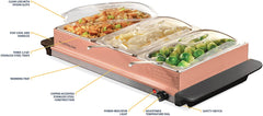 HomeCraft BSC25 3-Station 2.5-Quart Buffet Server & Warming Tray - Copper