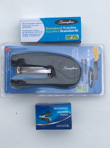 Swingline® E-Z Grip Black Stapler (15 Sheets Capacity), 5000 Count Staples and Staple Remover Combo Kit