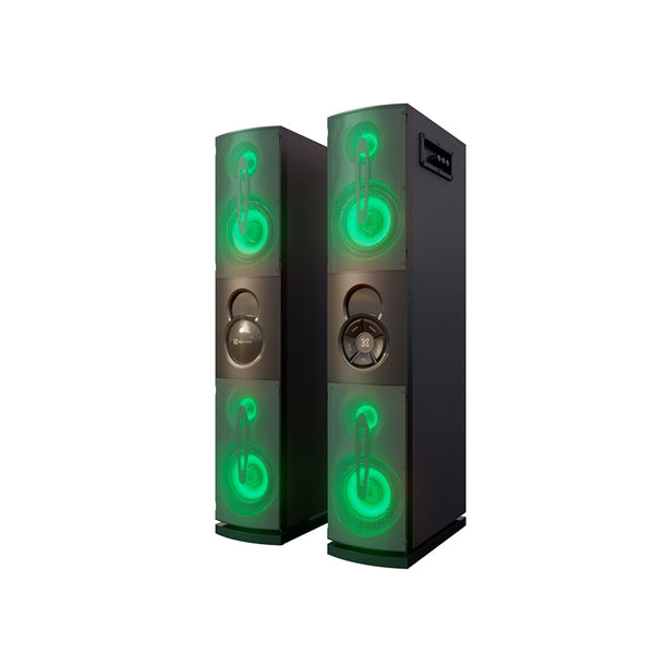Klipxtreme KFS-600 Bluetooth Speakers Duet 2 Speakers 2800W Floorstanding 4 -5.25in Subwoofers 4 -2.5in Tweeters Wireless Mic Remote Control LED Lights