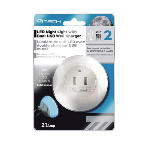 CJ Tech 2.1 A 2 USB Wall Charger w/ Blue Night Light