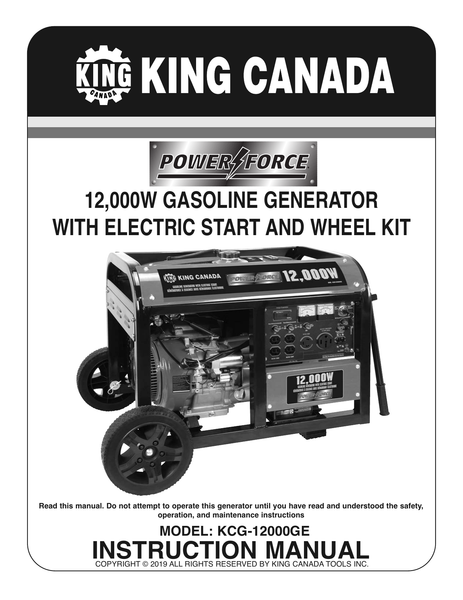 King Canada KCG-12000GE 12000 Watt Gasoline Generator with Electric Start.