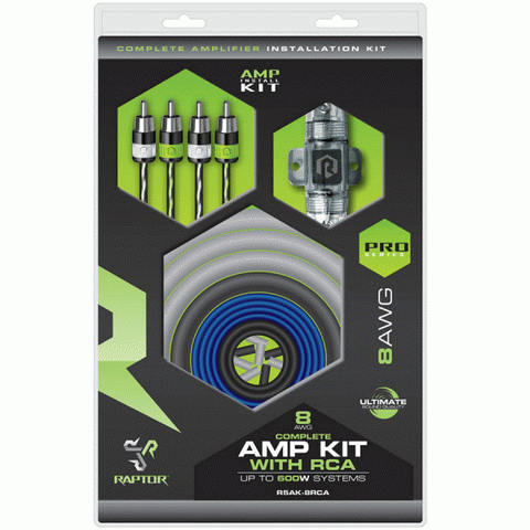 Raptor R5AK-8RCA 600W 8 AWG Oxygen Free Copper Amplifier Kit w/ 17ft RCA Cable