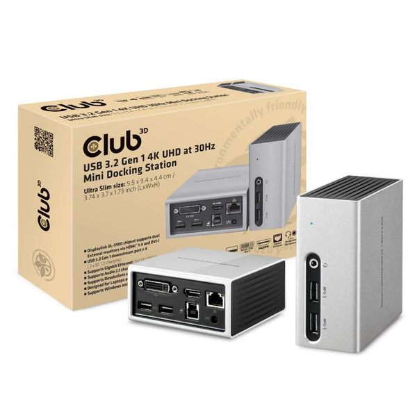 Club3D CSV-3104D USB 3.1 Gen 1 4K UHD Mini Docking Station - Silver