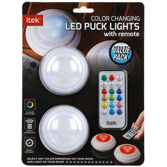 iTek CCPL121351 LED Wireless Color Changing Puck Lights With Remote 2-Pack