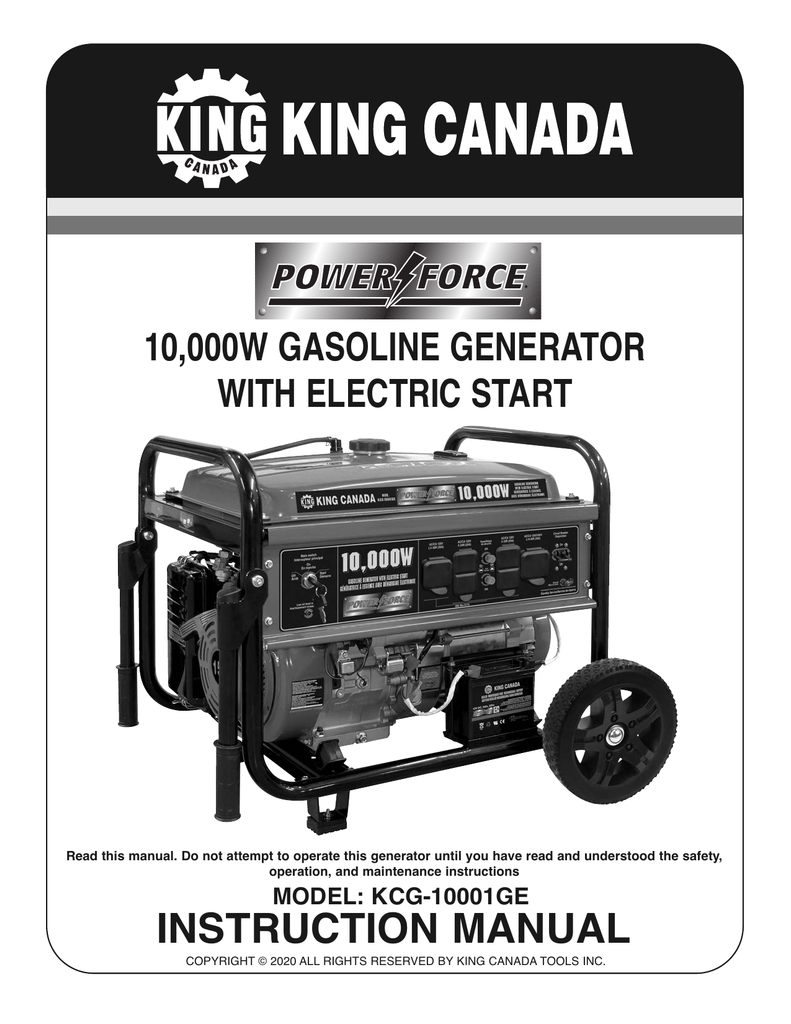 King Canada KCG-10001GE Gasoline Generator w/ Electric Start.