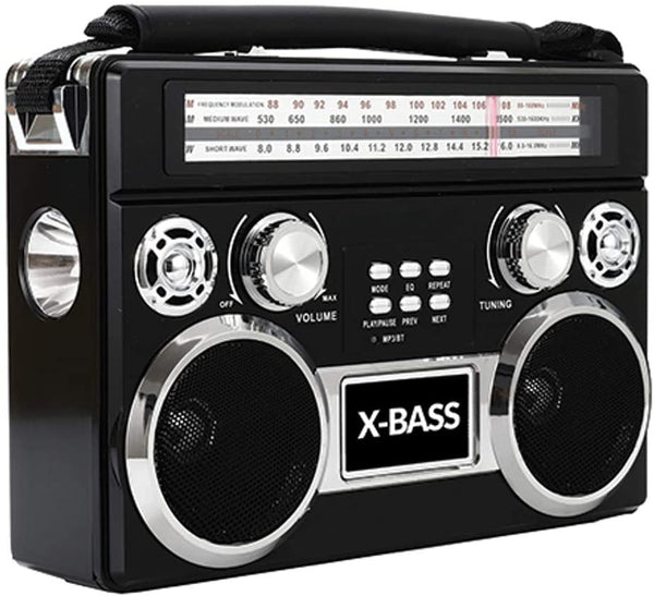 Supersonic SC-1097BT 3 Band Radio with Bluetooth and Flashlight - Black