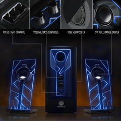 GOGROOVE BassPULSE Computer Speaker System with LED Glow Lights and Powered Subwoofer-Works with PC, Apple MAC, ASUS, Acer, Alienware, CybertronPC, Dell, HP, and More Computers, Blue