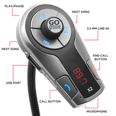 GOgroove FlexSMART X2 Hands Free Bluetooth FM Transmitter For Car Radio w/USB Charging