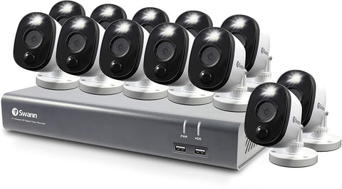 Swann SWDVK-1645812WL 16-Channel 1TB HDD 1080p Full HD DVR With 12 x 1080p Heat & Motion Sensing Warning Light Security System Cameras