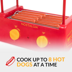 Nostalgia HDR8RY Hot Dog Roller & Bun Warmer 8 Hot Dog and 6 Bun Capacity
