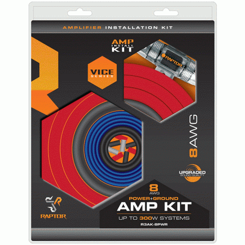Raptor R3AK-8PWR 8 AWG 300 Watts Amplifier Installation Kit Power & Ground