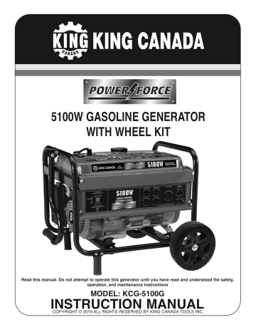 King Canada KCG-5100G Gasoline Generator w/ Wheel Kit.