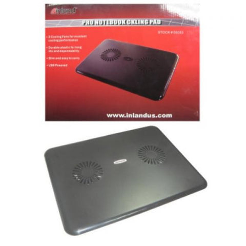 Inland Pro - Laptop Cooling Pad w/2 70mm Fans (Black) For 15" Laptops /Notebooks