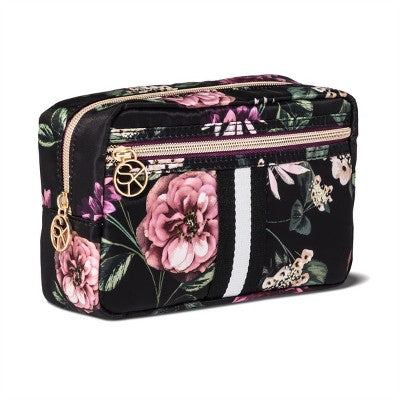 Sonia Kashuk Cosmetic Bag Overnighter Dark Floral w/ Webbing.