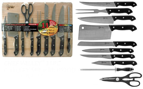 Chef Valley 11-Piece Cutlery Set w/ Wood Cutting Board