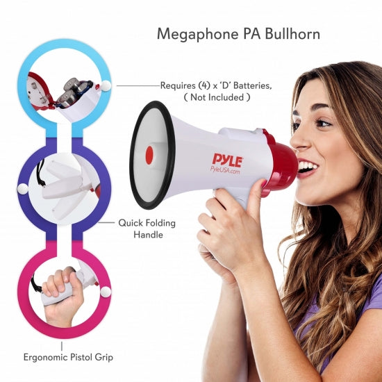 Pyle Pro PMP35RCompact Portable Megaphone Bullhorn Speaker with Siren Alert