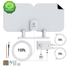 Antop SBS-301 HD Smart Antenna HDTV & FM Indoor Amplified Thin Antenna With Smart Boost System, 70 Mile Range - White