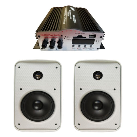 CDD 4 Channel Bluetooth Mini Amplifier 4x30W and 5.25" Outdoor On Wall Speakers (Black Pair)
