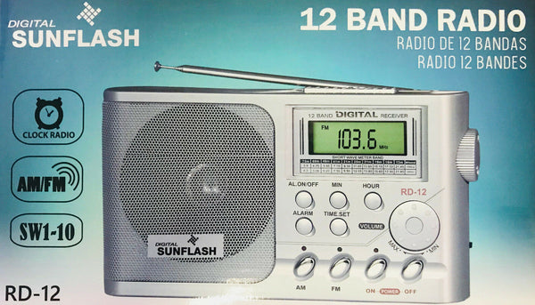 Sunflash Portable Digital Tuner Display 12 Band AM/FM/SW 1-10 Alarm Clock Radio